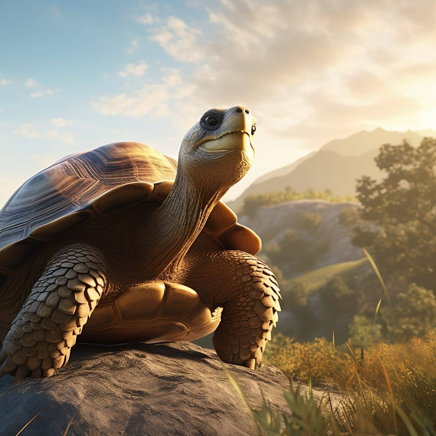 Tortoise proudly reaching the summit of a hill