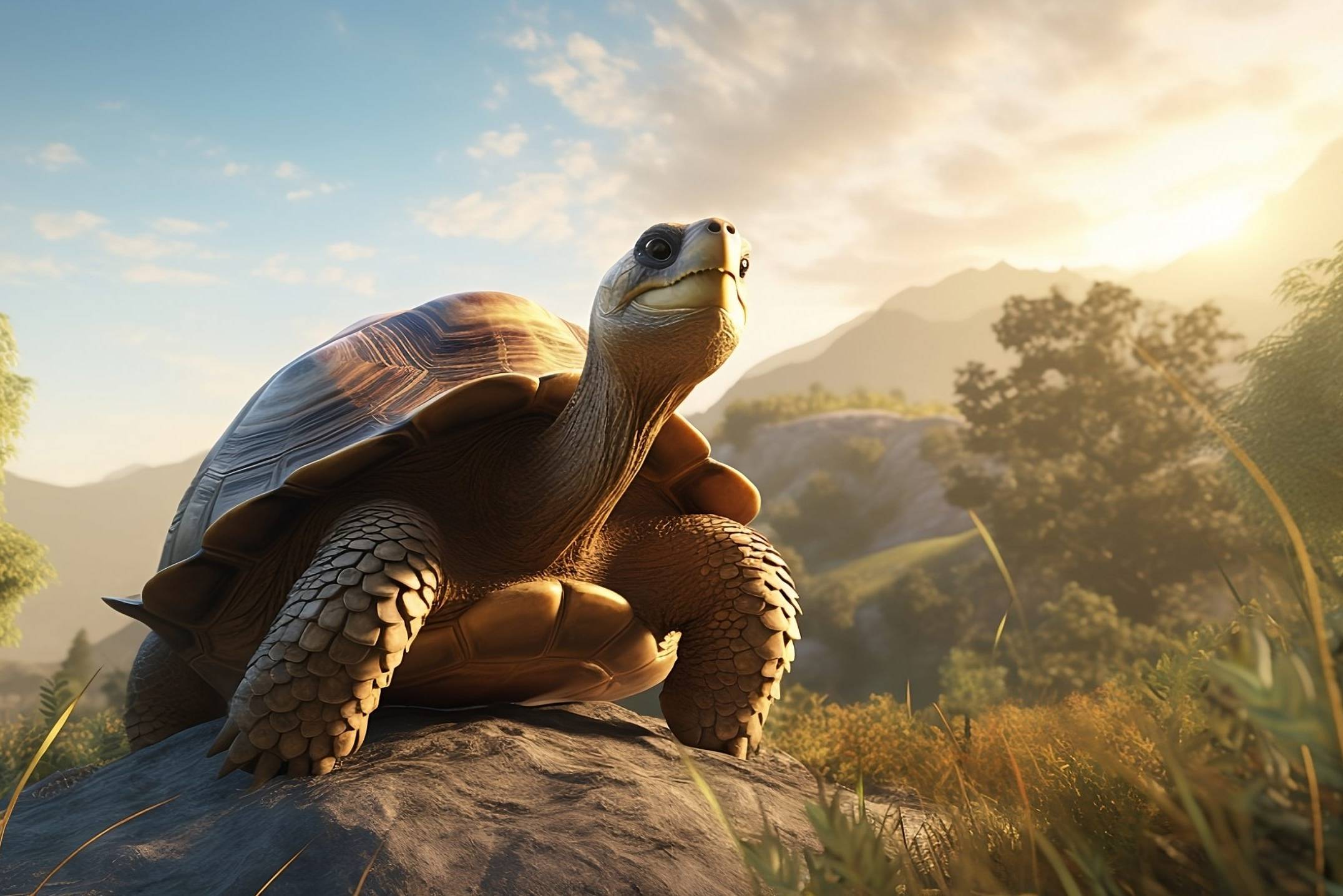 Tortoise proudly reaching the summit of a hill
