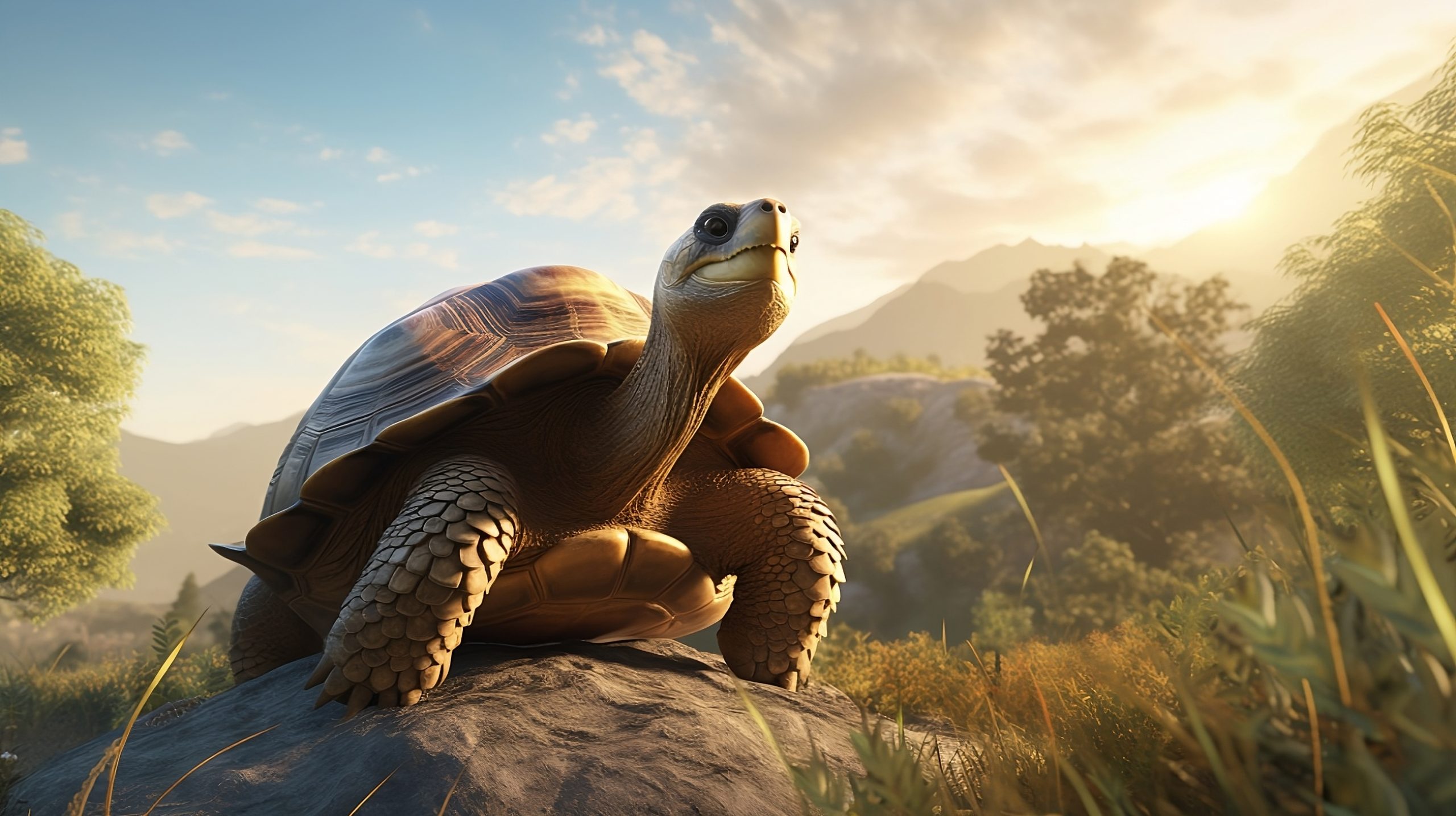 Tortoise proudly reaching the summit of a hill