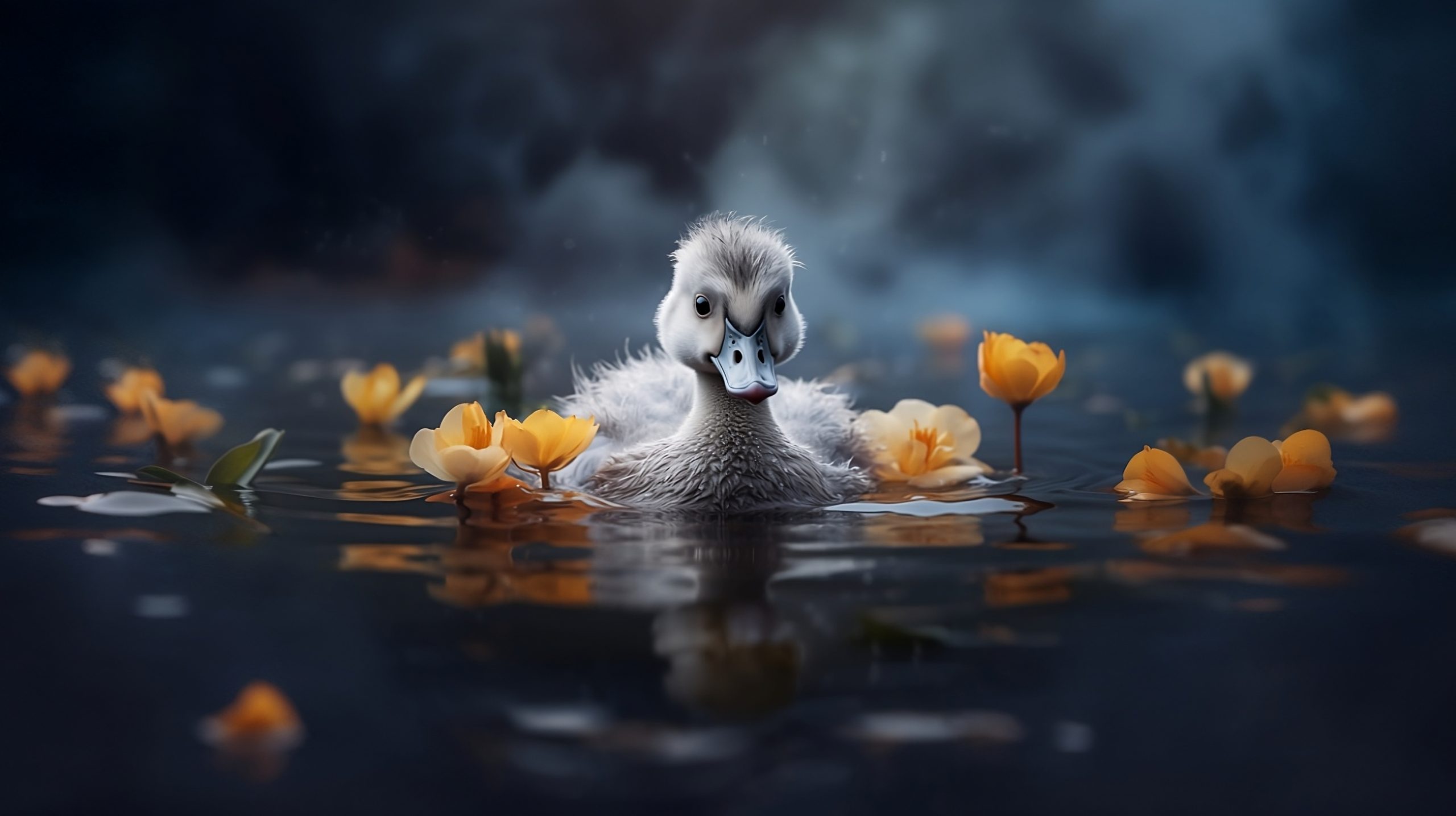 Ugly duckling swimming in sad lake dealing with self doubt
